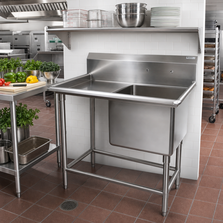 Product image #2 for John Boos Pro-Bowl 1-Compartment Sink with Left Drainboard, 18" x 24" x 12" Bowl, 10" Backsplash