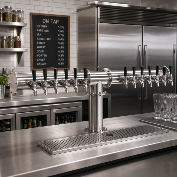 Product image #2 for Krowne 12-Faucet Glycol-Cooled Pipe T-Head Beer Tower, 43-3/4 Inch Overall Length, Brushed Stainless Steel