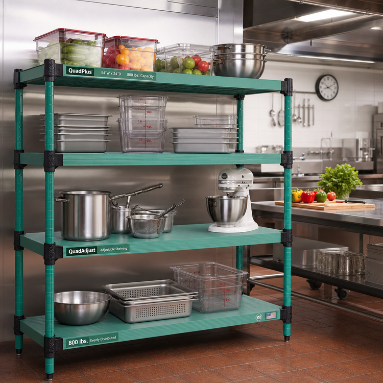 Product image #2 for QuadPlus 54"W x 24"D Solid Green Polymer Shelf Mat with Quad-Adjust Frame