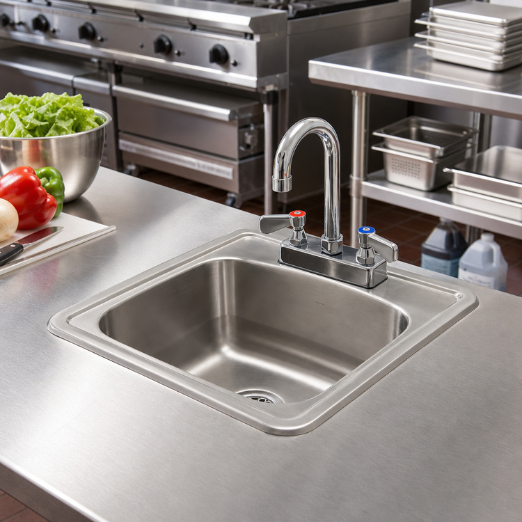 Product image #2 for Advance Tabco Special Value Series 1-Compartment Drop-In Sink with Gooseneck Faucet, 15 x 15 Inch, 304 Stainless Steel