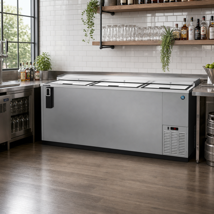 Product image #2 for Hoshizaki 80-Inch Three-Section Reach-In Bottle Cooler with Side-Mount Self-Contained Refrigeration
