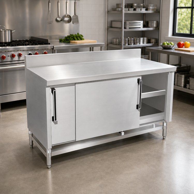Product image #2 for 84-Inch 304 Stainless Steel Sliding Door Utility Stand with Undershelf, 28-Inch Deep