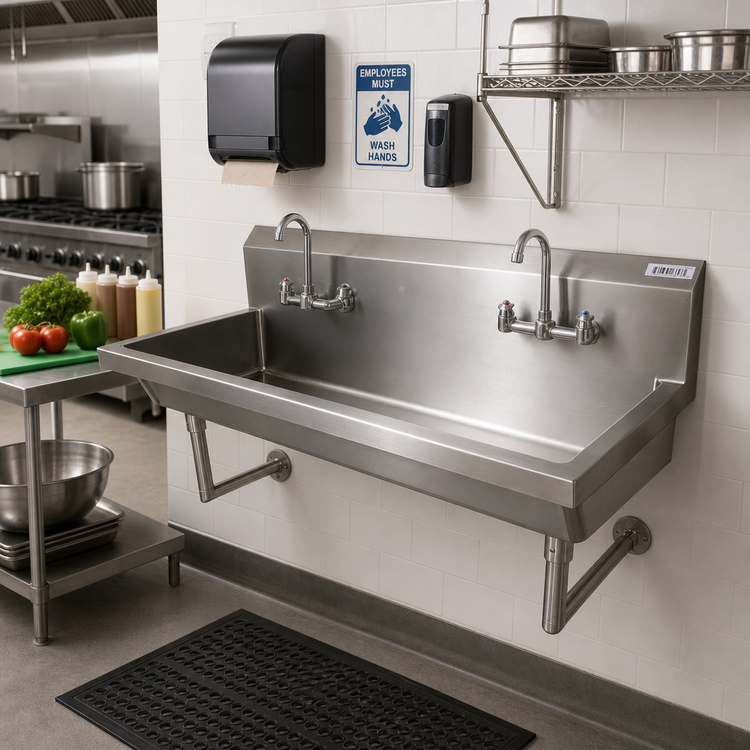 Product image #2 for BK Resources Two Station Wall Mounted Stainless Steel Hand Wash Sink, 60 Inch