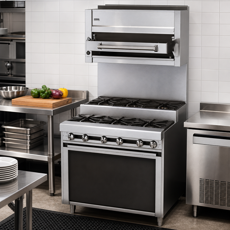 Product image #2 for Titan JTRHE-4-4 48 Inch Heavy Duty Gas Step-Up Range with Cabinet Base