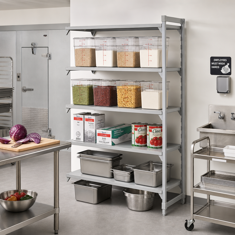 Product image #3 for Cambro Camshelving Premium 24" x 48" x 84" Solid Stationary Add-On Shelving Unit, 5-Tier, Speckled Gray