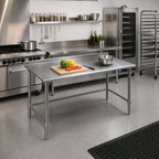 Thumbnail image #2 for Eagle Group Budget Series UT2430GTB 30 x 24 Inch 430 Stainless Steel Open-Base Work Table with 1-1/2 Inch Rear Up-Turn
