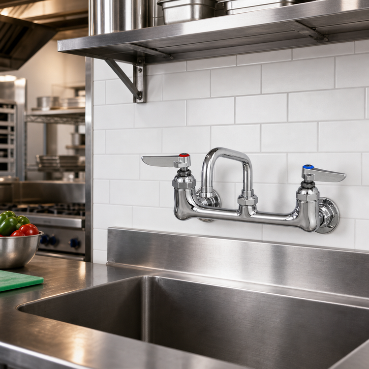 Product image #2 for T&S Brass Wall-Mounted Swivel Pantry Mixing Faucet with 6-Inch Swing Nozzle, 8-Inch Centers