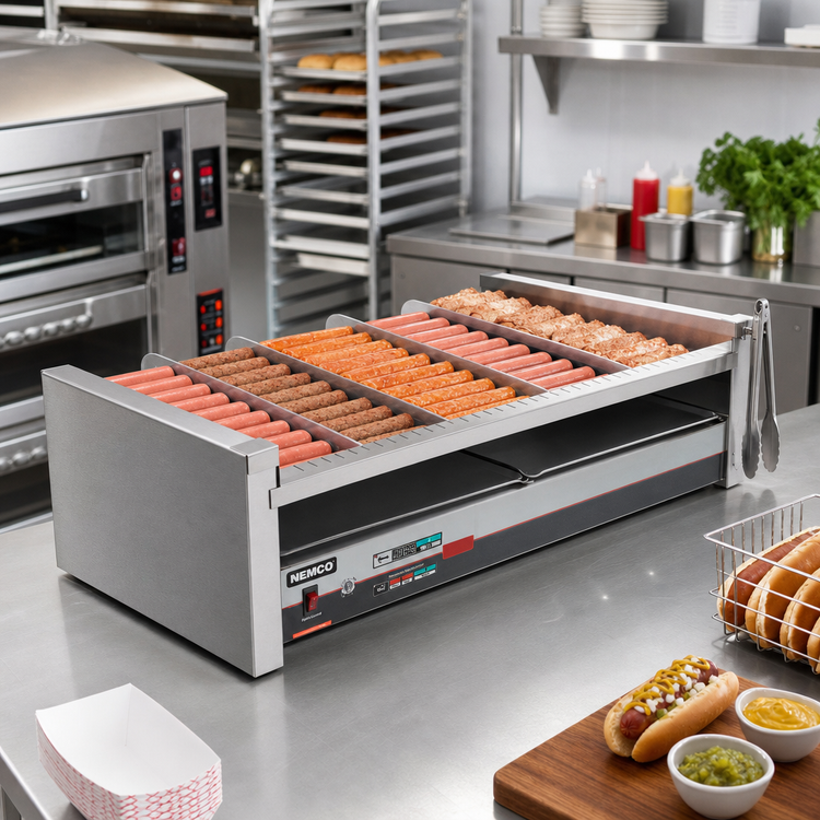 Product image #2 for Nemco Digital Countertop Slanted Roller Grill with GripsIt Rollers, 50 Hot Dog Capacity
