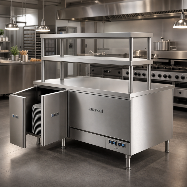 Product image #2 for Randell Modular Chef Service Counter Left Section, 62.5-Inch, with Plate Storage Cabinet and Double Overshelf