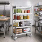 Thumbnail image #2 for Fermod Fermostock 4R52B71M 4-Tier Gray Mobile Shelving Unit, 52"W x 18"D x 71"H, Removable Polymer Inserts