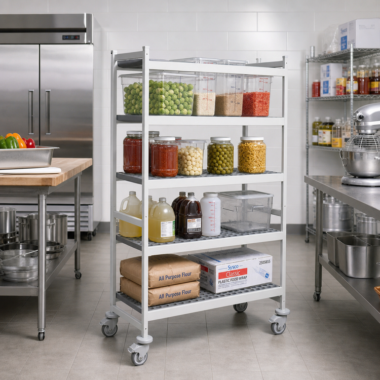 Product image #2 for Fermostock 4-Tier Mobile Shelving Unit with Removable Polymer Inserts, 52"W x 18"D x 71"H