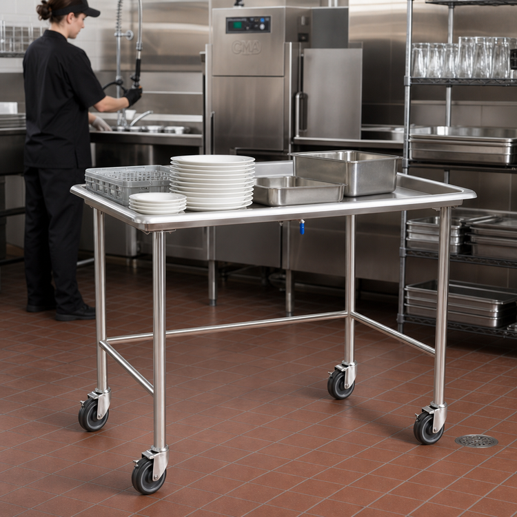 Product image #2 for John Boos Stainless Steel Dish Sorting Table, 36-7/8 x 30-3/8 Inches, Open Base, 5-Inch Locking Casters