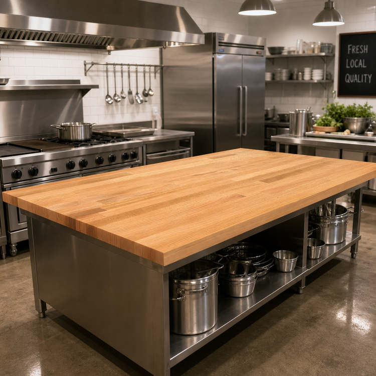 Product image #2 for Appalachian Red Oak Blended Edge Grain Island Countertop, 72 x 48 x 1-3/4 Inch, Varnique Finish