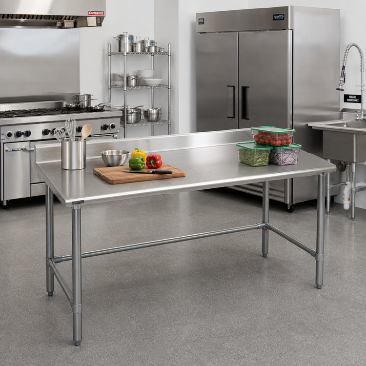 Product image #2 for Spec-Master 84-Inch x 36-Inch Freestanding 14-Gauge Stainless Steel Work Table with 4-1/2-Inch Backsplash