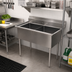 Thumbnail image #2 for 37 Inch Wide 2-Compartment Commercial Stainless Steel Sink with Backsplash and Galvanized Legs