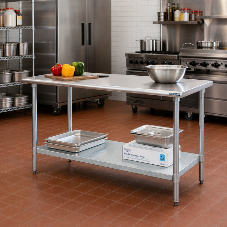 Product image #2 for BlendPort Deluxe Series Flat-Top Stainless Steel Work Table with Adjustable Galvanized Undershelf, 60"W x 30"D