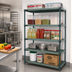 Thumbnail image #2 for Quantum 5-Tier Stationary Wire Shelving Unit with Plastic Mats, 60 x 14 x 63 Inches, Green Epoxy Coated