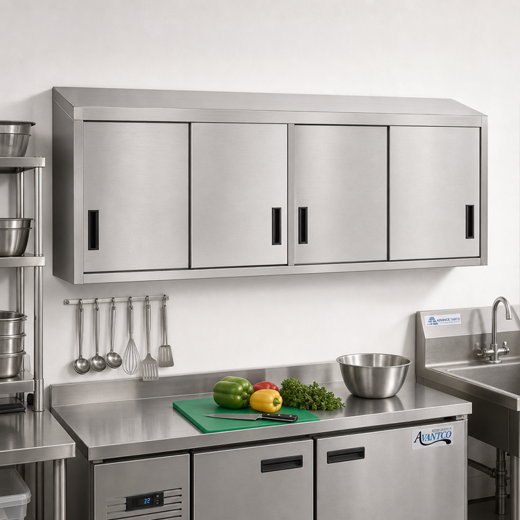 Product image #2 for Advance Tabco WCS-15-96 96-Inch Wall-Mounted Stainless Steel Storage Cabinet with 4 Sliding Doors