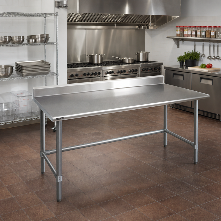Product image #2 for Eagle Group Budget Series 84-Inch x 36-Inch 430 Stainless Steel Work Table with 4-1/2-Inch Backsplash and Tubular Base
