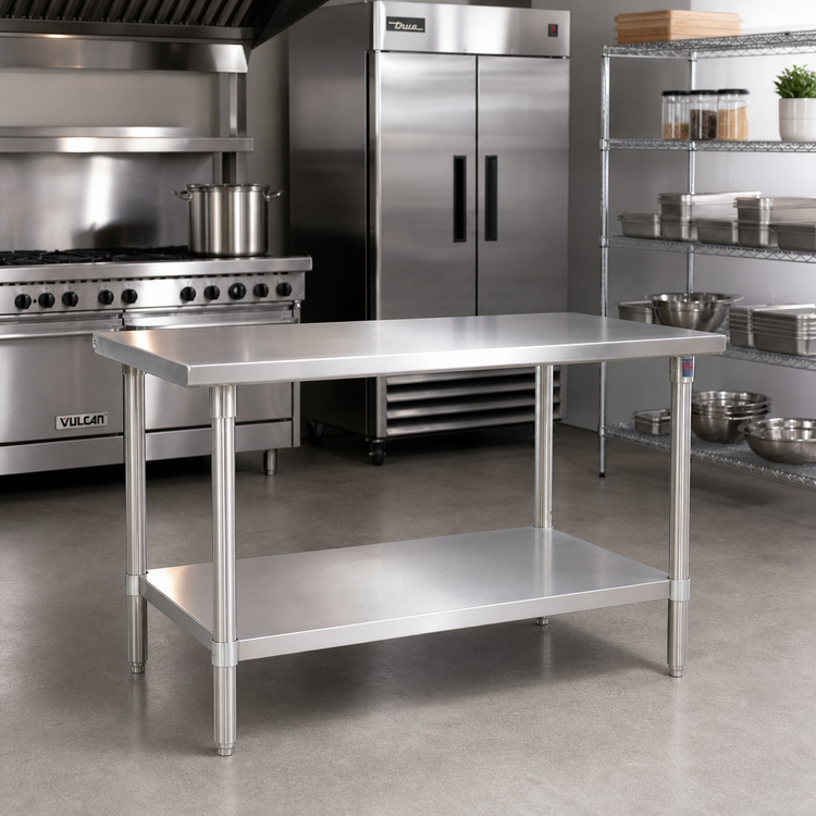 Product image #2 for John Boos Stallion 48-Inch x 24-Inch 16-Gauge Flat Top Stainless Steel Work Table with Adjustable Undershelf