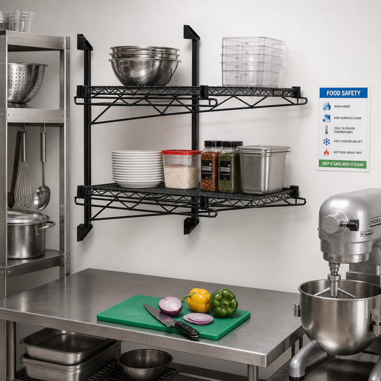 Product image #2 for Quantum Wall-Mount Double Cantilever Shelving Unit Kit, 2 Shelves, 42 x 12 Inches, Black Epoxy Finish