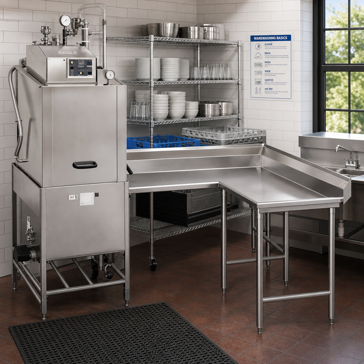 Product image #2 for Eagle Group Corner Clean Dishtable, 60 x 60 Inch, 30-Inch Working Depth, 16-Gauge 304 Stainless Steel