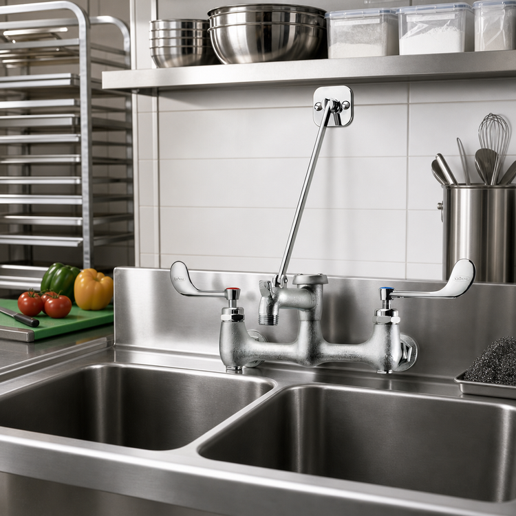 Product image #2 for Royal Series Splash-Mounted Service Sink Faucet with 6-1/2 Inch Spout and Wrist Blade Handles