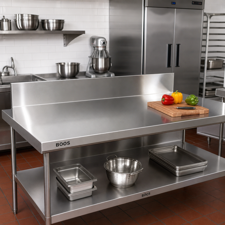 Product image #2 for John Boos Stainless Steel Countertop with 6-Inch Boxed Backsplash, 48 x 30 x 1-1/2 Inches