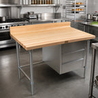 Thumbnail image #2 for John Boos BT1S01 48-Inch x 30-Inch Bakers' Table with 1-3/4-Inch Maple Top, 4-Inch Coved Riser, and 3-Drawer Stainless Steel Base