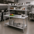 Thumbnail image #2 for Eagle Group T3048SB-FM-X 48-Inch x 30-Inch Stainless Steel Work Table with Overshelf Kit, Undershelf, and Rolled Edges