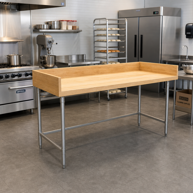 Product image #2 for Advance Tabco Bakers' Table Wood Top Work Table, 72 x 30 Inches, 4-Inch Rear and Side Splash
