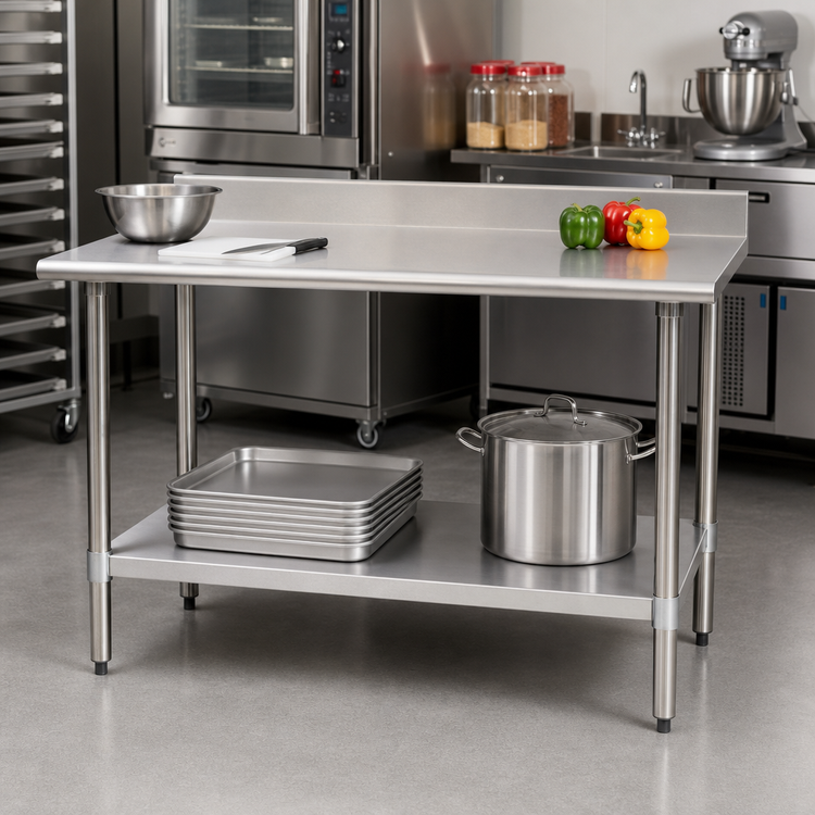 Product image #2 for BlendPort Deluxe Series 60-Inch x 24-Inch Stainless Steel Work Table with Backsplash and Adjustable Undershelf