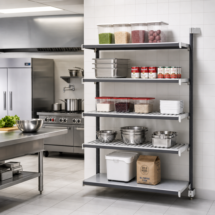 Product image #2 for Cambro Camshelving Elements XTRA 21" x 54" x 84" Stationary Add-On Shelving Unit, 5-Shelf Vented & Solid, Speckled Gray