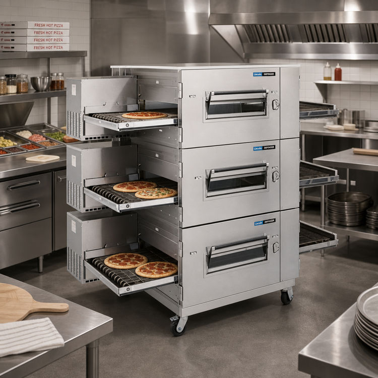 Product image #2 for Lincoln Impinger Low Profile Triple-Deck Triple-Belt Gas Conveyor Pizza Oven with FastBake Technology