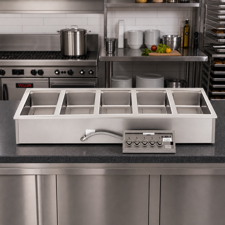 Product image #2 for Wells MOD-527TDM Built-In Electric Top-Mount Hot Well Food Warmer, 5 Openings, Wet/Dry Operation