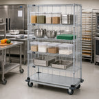Thumbnail image #2 for Quantum MD1836CG46RE-5 36"W x 18"D x 70"H Mobile Enclosure Cart, 5-Shelf Wire Shelving Unit, Chrome Finish, Locking Casters