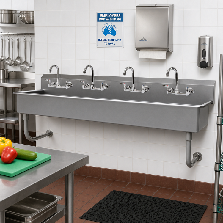 Product image #2 for Advance Tabco 80-Inch 4-Station Wall-Mounted Multiwash Hand Wash Sink with 4 Faucets