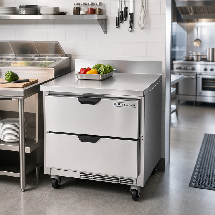 Product image #2 for Beverage-Air 32-Inch 2-Drawer Worktop Refrigerator with Stainless Steel Top and 4-Inch Backsplash, 7.2 Cu. Ft.