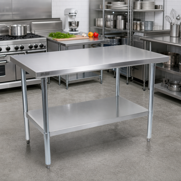 Product image #2 for John Boos Stallion Economy 48-Inch x 24-Inch Stainless Steel Work Table with Safety Edge and Undershelf
