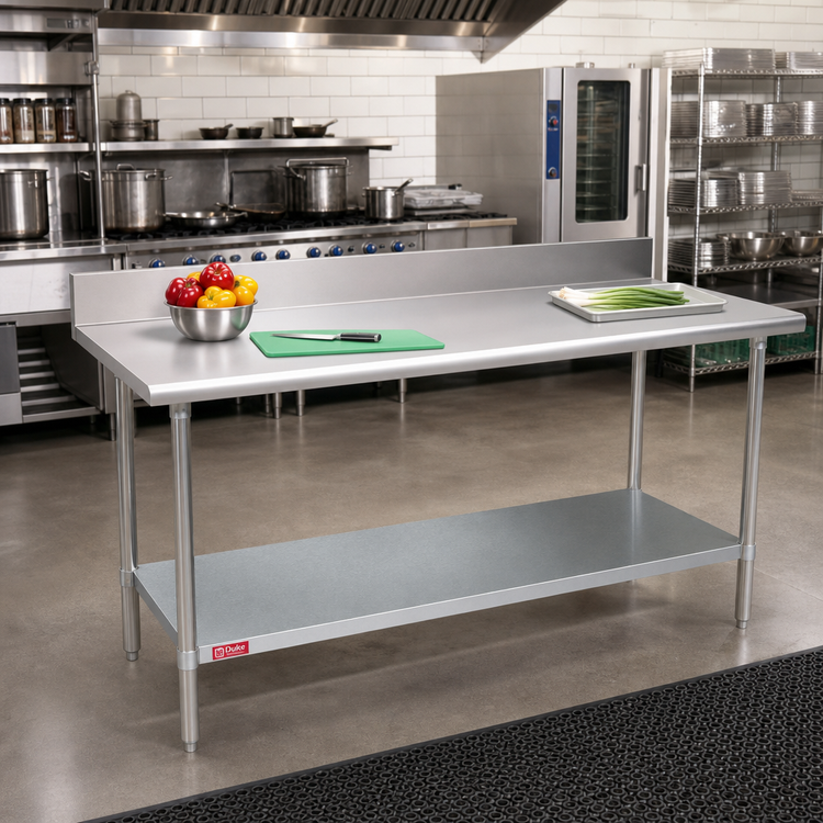 Product image #2 for Duke 400 Series Stainless Steel Work Table with 5-Inch Riser and Galvanized Undershelf, 108 x 36 Inches