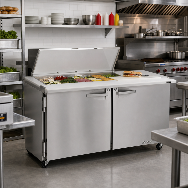 Product image #2 for Turbo Air PRO Series 60-Inch Two-Section Mega-Top Sandwich/Salad Prep Table Work Station with Flat Clear Lid