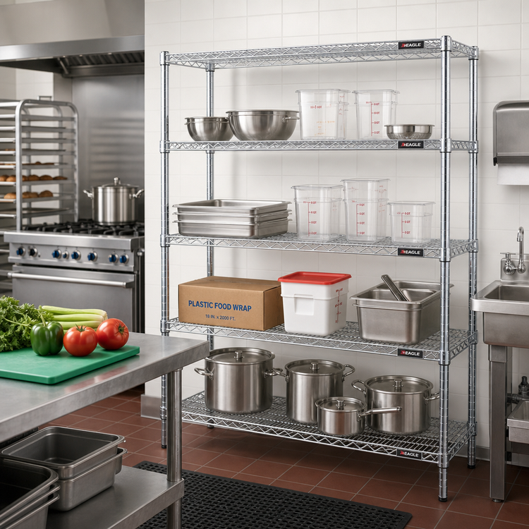 Product image #2 for Eagle Group 72-Inch Wide 4-Tier Chrome-Plated Wire Shelving Starter Unit