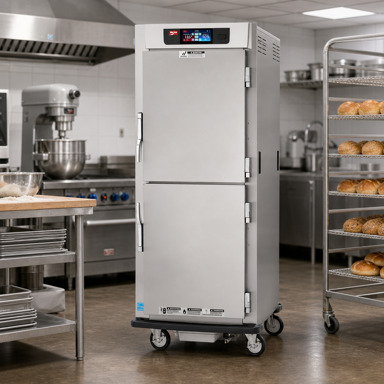 Product image #2 for Metro C5 9 Series Full-Height Mobile Controlled Humidity Heated Holding and Proofing Cabinet with Solid Dutch Doors and Universal Wire Slides