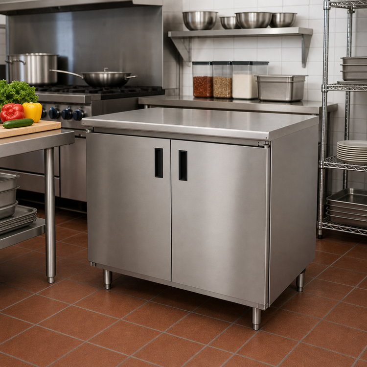 Product image #2 for Advance Tabco Special Value Economy Enclosed Work Table with Cabinet Base and Hinged Doors, 36 x 24 Inches
