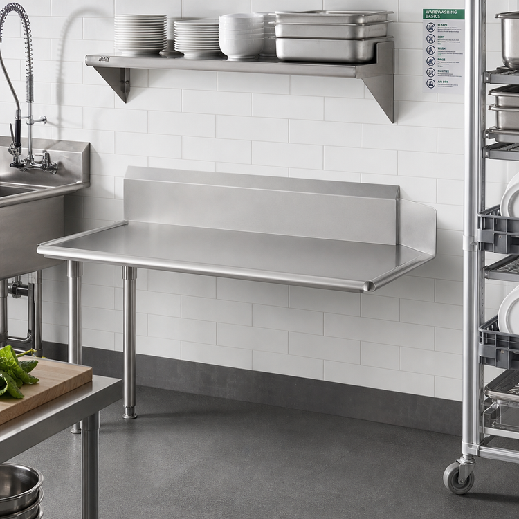 Product image #2 for John Boos E-Series Clean Straight Right-to-Left Dish Table, 48 x 30 Inches, 18-Gauge 300 Series Stainless Steel