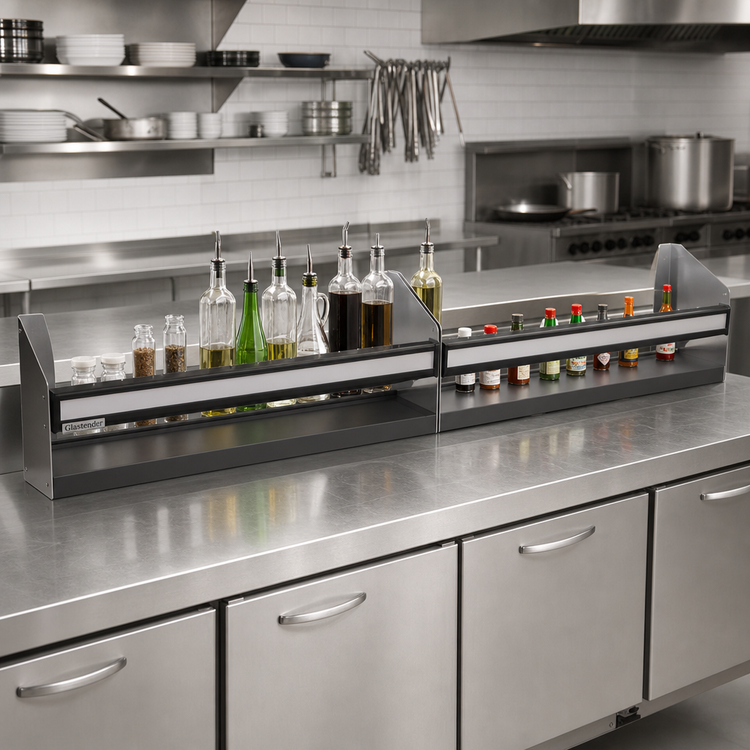 Product image #2 for Glastender 67-Inch Single Stainless Steel Speed Rail with Open Step-and-Rail Design