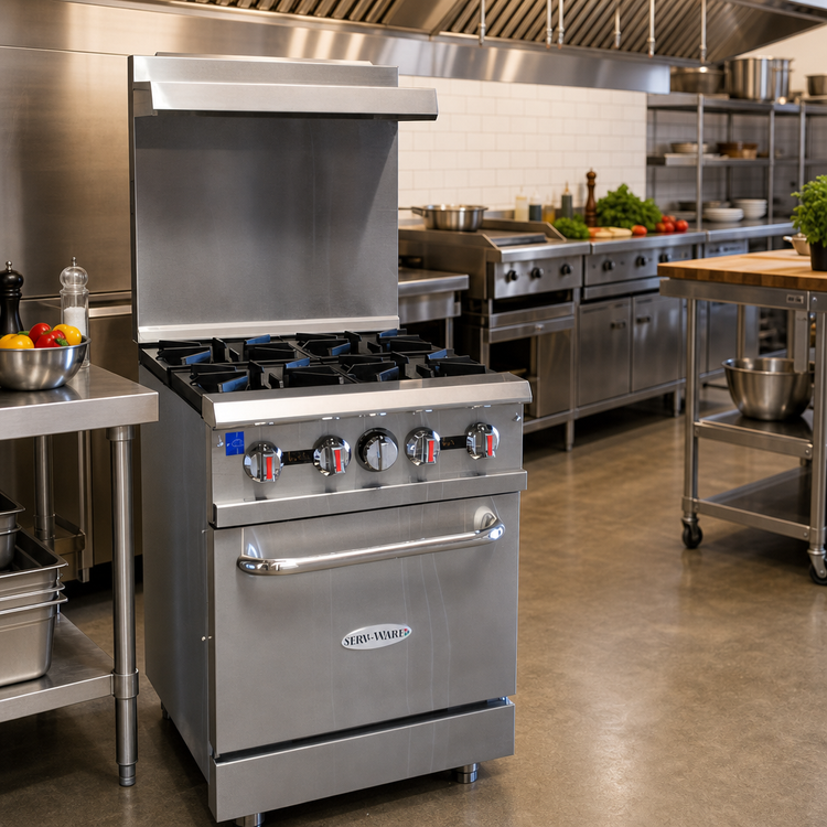 Product image #2 for Serv-Ware 24-Inch Commercial Gas Range with 4 Open Burners and Standard Oven
