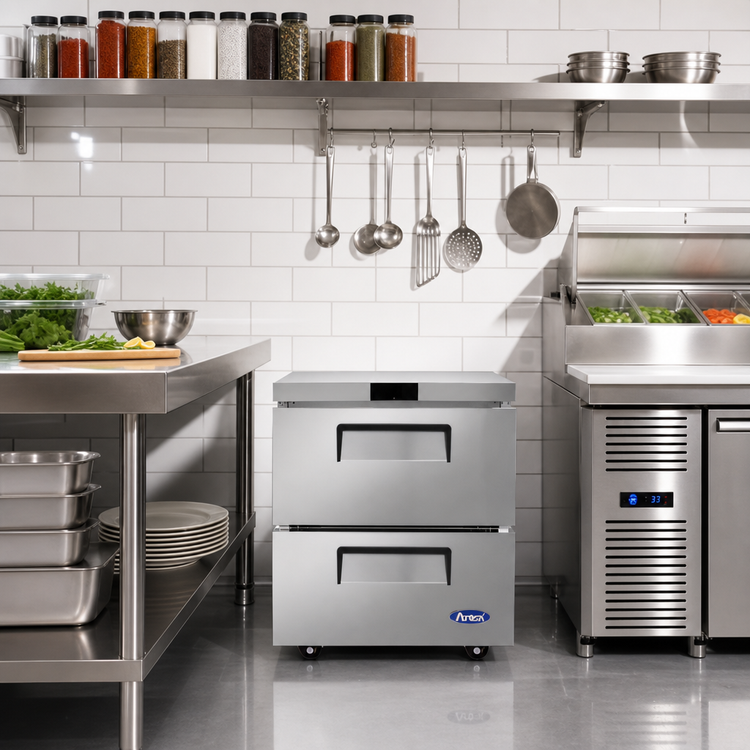 Product image #2 for Atosa 1-Section 2-Drawer Undercounter Refrigerator, 27-1/2-Inch W, 7.15 Cu. Ft., Rear-Mounted Self-Contained, Stainless Steel