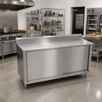 Thumbnail image #2 for John Boos 4CS4R5-3084 84 x 30-Inch Stainless Steel Cabinet Base Work Table with Sliding Doors, 14-Gauge 300-Series Top and 5-Inch Backsplash