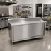 Thumbnail image #2 for John Boos 84-Inch x 30-Inch Stainless Steel Cabinet Base Work Table with Sliding Doors and 5-Inch Backsplash